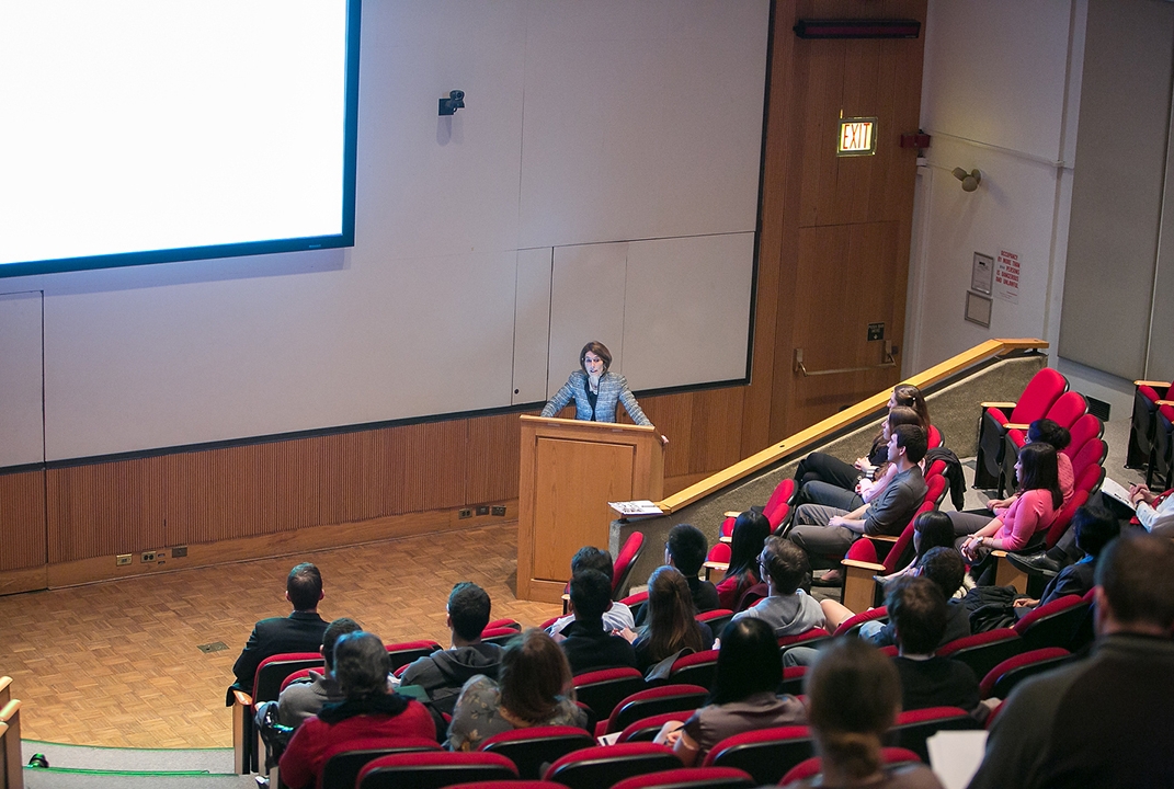 Dr. Laurie H. Glimcher gives the keynote address during Medical Student Research Day. All photos: Michael Bloom