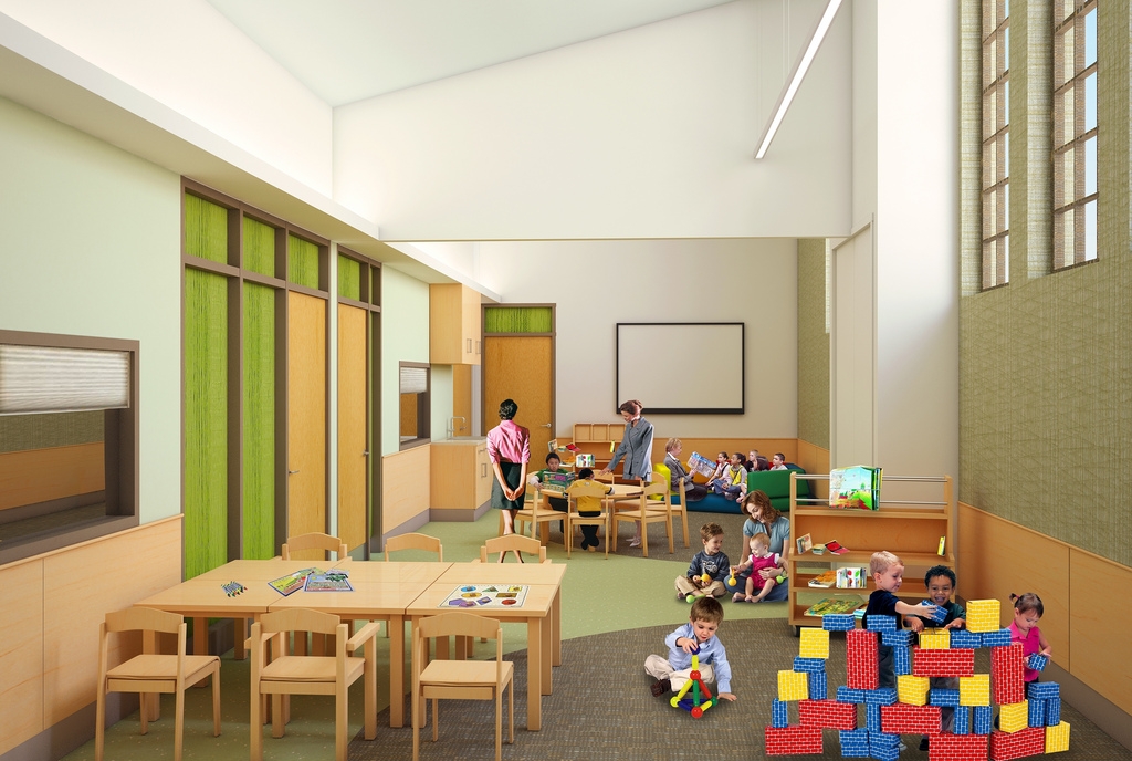 Rendering of a group activity room at The Center for Autism and the Developing Brain. Photo credit: daSILVA Architects
