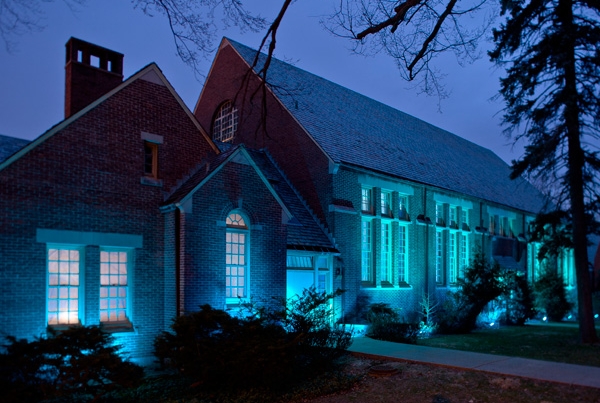 Institute for Brain Development at NewYork-Presbyterian/Westchester lit blue for Autism Awareness Month