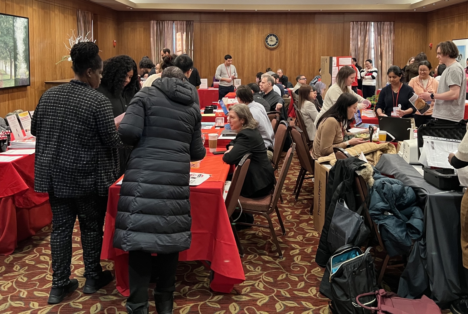 A group of people in a room 