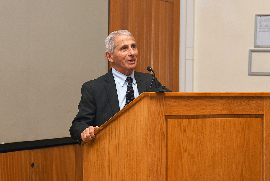 Dr. Anthony Fauci giving a presentation at Weill Cornell Medicine