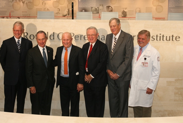 Ronald O. Perelman Heart Institute opening: David Letterman, Mayor Michael Bloomberg, Ronald O. Perelman, Dr. Herbert Pardes, David Koch and Dr. O. Wayne Isom.
