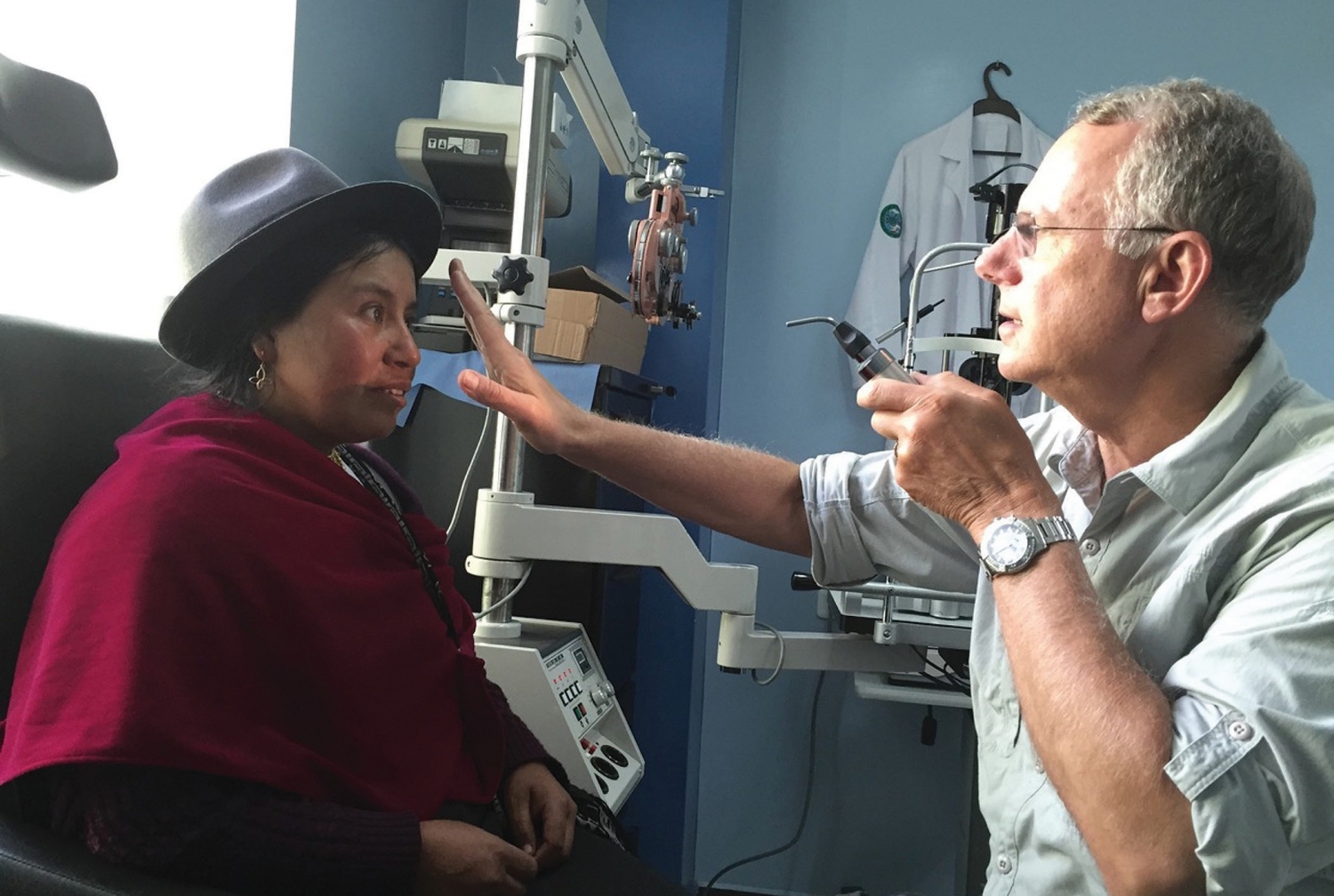 In Sight: Dr. Schwartz doing an exam at the main clinic in Riobamba, the capital of Ecuador’s Chimborazo Province. Photo provided.