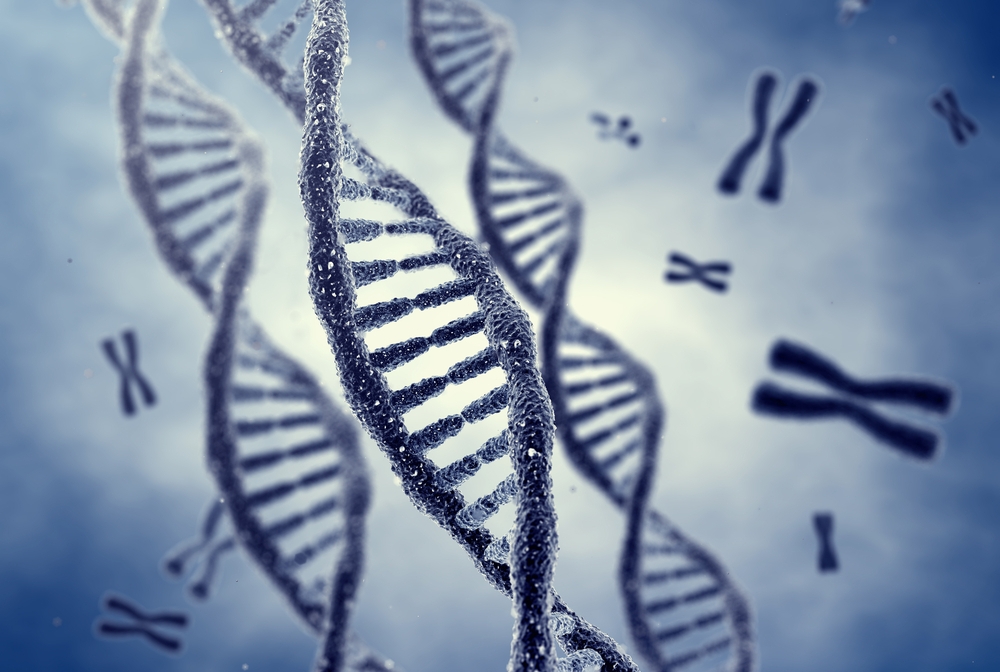 illustration of DNA double helix and chromosomes