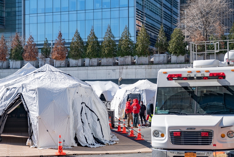 hospital tents outside of a healhcare facility in New York