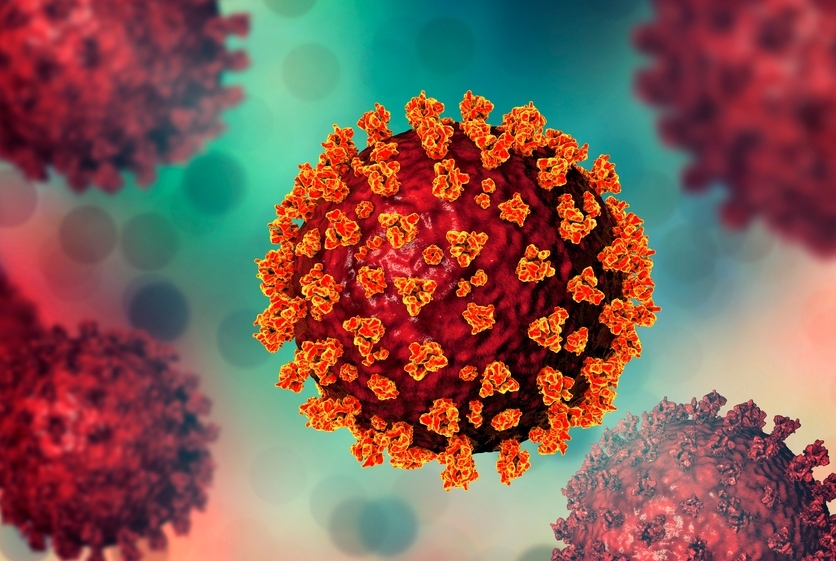 SARS-CoV-2 coronavirus, the virus which causes COVID-19, scientifically accurate 3D illustration showing surface spikes of the virus. Credit: Shutterstock