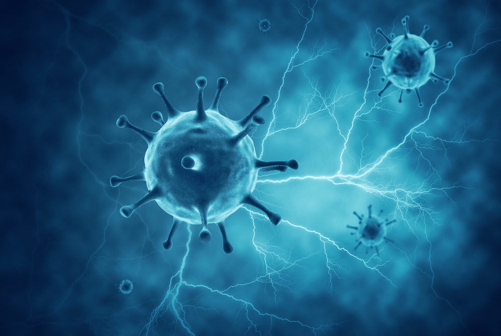 blue colored neurons and coronavirus digitally illustrated