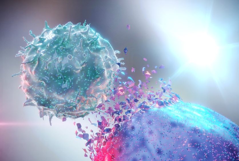 3D rendering of a NK Cell (Natural Killer Cell) destroying a cancer cell