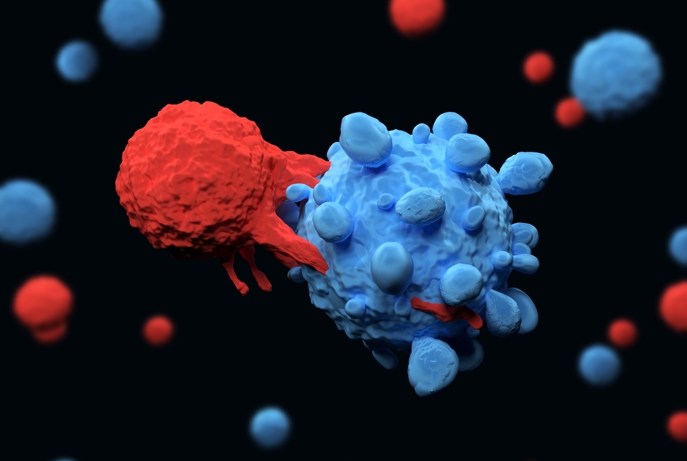 Illustration of T cell interacting with cancer cell