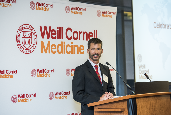 Dr. Robert Peck speaking during Weill Cornell Medicine's Global Health Reception last year. Credit: Studio Brooke