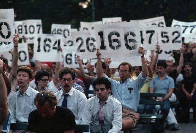 Crisis point: A 1983 AIDS vigil in New York' Central Park. Photo credit: Corbis