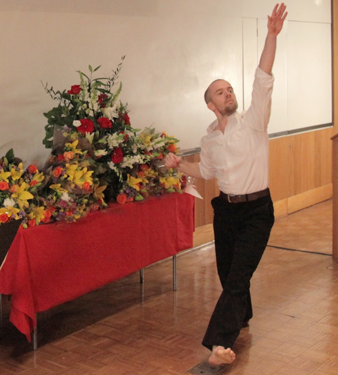 First-year student Peter Chamberlin performs a dance at the Gross Anatomy Memorial Service. Peter Chamberlin at the Gross Anatomy Memorial Service
