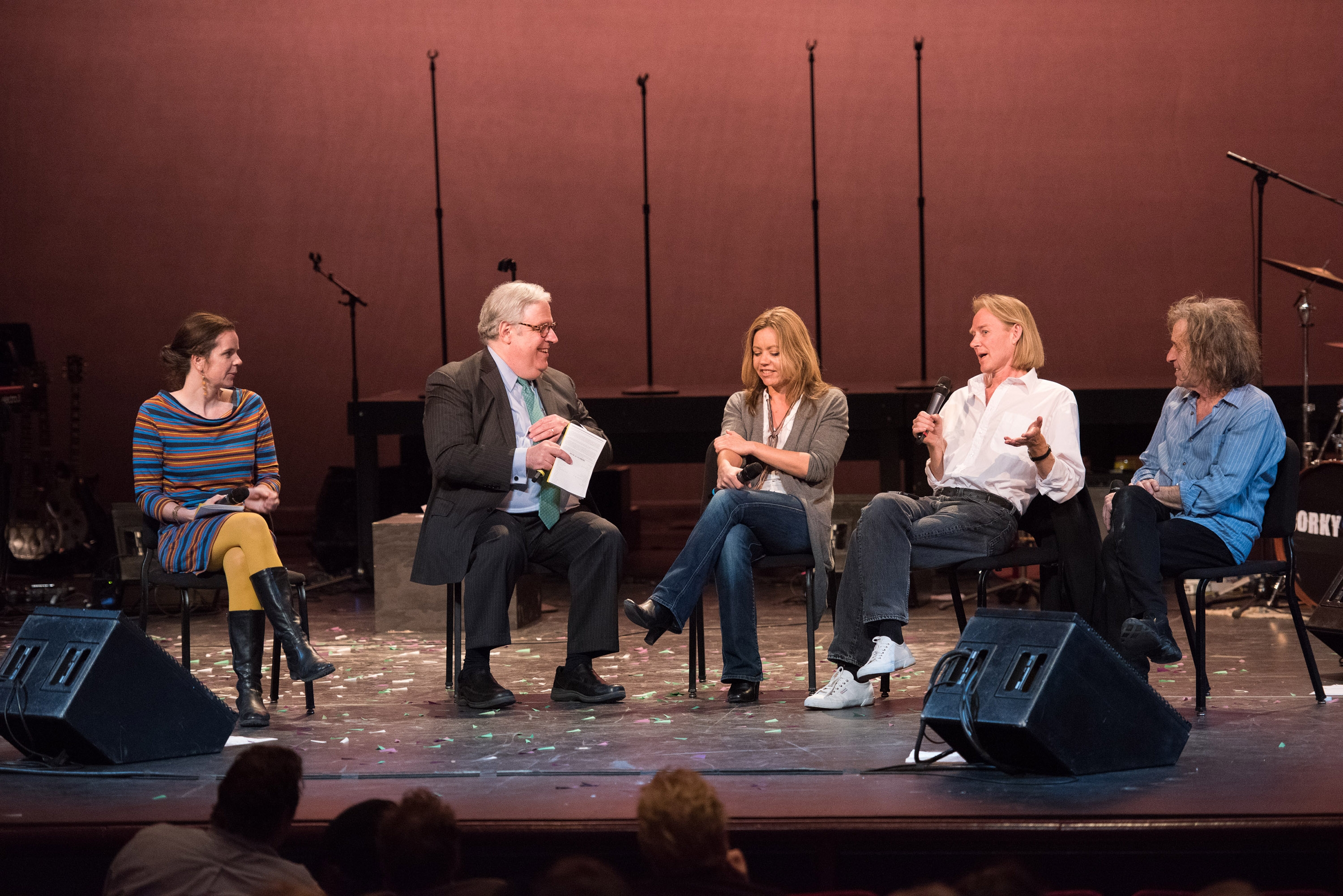 Dr. Joseph J. Fins leads a panel discussion following the performance. Josephine Johnston, Dr. Fin, Dr. Tuija Takala, Dr. Matti Häyry and Corky Laing.