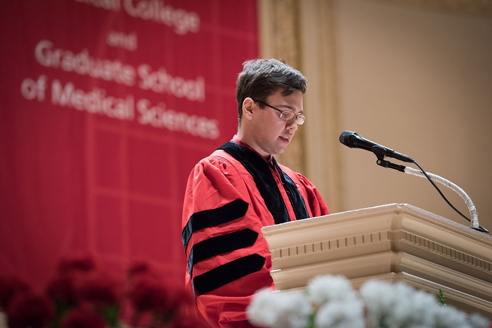 Dr. Igor Dikiy addresses the Class of 2015 during commencement on May28. Dr. Igor Dikiy addresses Class of 2015 during commencement