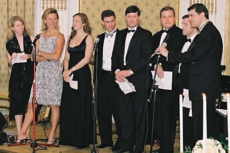 Former chief residents in the Department of Medicine serenade Dr. Nachman