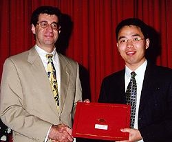 Yongchao Ma, winner of the Julian R. Rachele Prize, with Dean Hajjar.