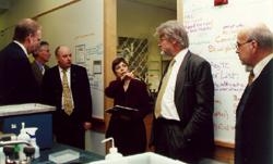 Dr. Lisa Staiano-Coico with the visitors from Sweden touring the Whitney Pavilion Research Laboratories.
