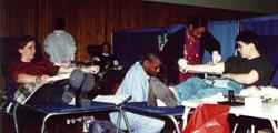 Among those who gave blood on Valentine's Day were Carolyn Hutter, Yu Chen and Dr. Lauren Ernberg