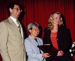 Hazel Szeto, recipient of the Graduate School's Alumni Award of Distinction, with Dean Hajjar and Dr. Kathleen Scotto