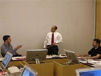 Medical students Marc Waase, David Lieberman and David Padua in the "Competitive Facilitator" scene.