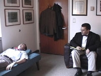 Medical students Daniel Jamieson and Jonathan Nowak in the "On the Couch" scene.