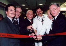 Cutting the ribbon at the dedication of the Ambulatory Oncology Suite: Drs. Roy Silverstein, Ralph Nachman, Mark Pasmantier...