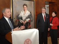 Dean Gotto thanks Arthur and Myra Mahon at the Myra Mahon Patient Resource Center dedication