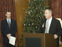 Drs. David Skorton and Brian Kelly welcome guests at the Cornell Inventor Recognition Reception