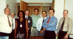 Some of the Finance Department staff who worked in temporary space in the Whitney Pavilion Research Laboratories while their offices remained closed