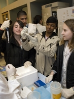 Seventh-graders from the East Side Middle School learned how scientists use their equipment at Weill Cornell Medical College