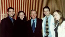 The 2001-2002 Feil Scholars stand with Dr. Antonio Gotto, Michael Cohen, Zsofia Stadler, Eric Strauss and Kristina Paley.