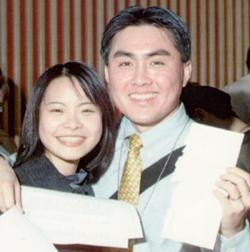 Fourth-year student Roger Lo, with his wife, Sandy, at Weill Cornell's "Match Day" event. Mr. Lo will pursue a preliminary year in medicine at St. Vincent's Hospital in New York City and then will move on to a residency in dermatology at UCLA Medical Cent