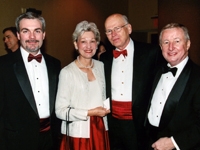 Dr. Michael Stewart, chairman of the Department of Otorhinolaryngology; Mrs. Anita Gotto; Peter Meinig, chairman of the Cornell University Board of Trustees; and Dr. Antonio Gotto, dean of Weill Cornell Medical College.