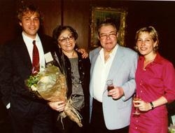 Mrs. Fine with her husband, Dr. Jerome Fine, and children Jon and Debbie. 