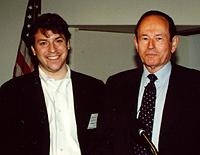 Nobel laureate Dr. Gerald Edelman is introduced by graduate student Robert Debellis.