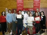 Student winners of the Best Scientific Method award with Deirdre McGarrigle, Dr. Joel Pardee, Michael Bruno...