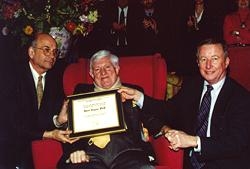 Dr. Clayson receives the Dean's Award for Lifetime Achievement in Teaching presented by Dean Antonio Gotto and Dr. Jack Barchas