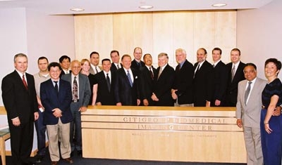 Staff of the Citigroup Biomedical Imaging Center: (from left) Dr. Douglas Ballon, Diego Bastidas, Howard Sheh, Josefino Borja, Dr. Paresh Kothari, Dr. Julie Kneller, Dr. Jonathan Dyke, Muc Du, Dr. Clay Bracken, Dr. Stanley Goldsmith, Dr. Klaus Hamacher, C