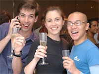 Christopher Towe celebrates his match with two friends