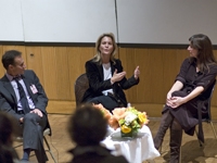 Kathleen Russo (center), wife of actor and playwright Spalding Gray, and Alexandra Styron (right), daughter of author William Styron, discuss the effects of depression on family members of depressed individuals. Dr. Richard A. Friedman (left) moderated th Kathleen Russo, wife of actor and playwright Spalding Gray, and Alexandra Styron, daughter of author William Styron, discuss the effects of depression on family members of depressed individuals. Dr. Richard A. Friedman moderated.