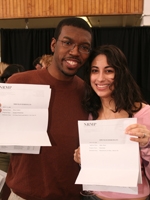 Challon Perry celebrates his match in surgery-preliminary at NewYork-Presbyterian/Weill Cornell, with classmate Karen Adler, completing her residency in psychiatry at Massachusetts General.