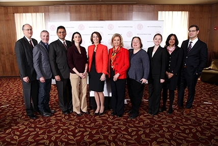 Dr. Laurie H. Glimcher, U.S. Rep. Carolyn Maloney, and state and local elected officials, as well as physicians, scientists, patients and medical students at a press conference about sequestration hosted at Weill Cornell Sunday. Dr. Laurie H. Glimcher, U.S. Rep. Carolyn Maloney, and state and local elected officials, as well as physicians, scientists, patients and medical students at a press conference about sequestration