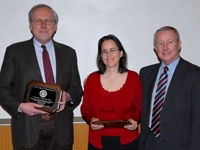 Recipients of the Excellence in Mentoring awards Drs. Frederick Maxfield and Teresa Ann Milner, with Dean Antonio M. Gotto Jr.