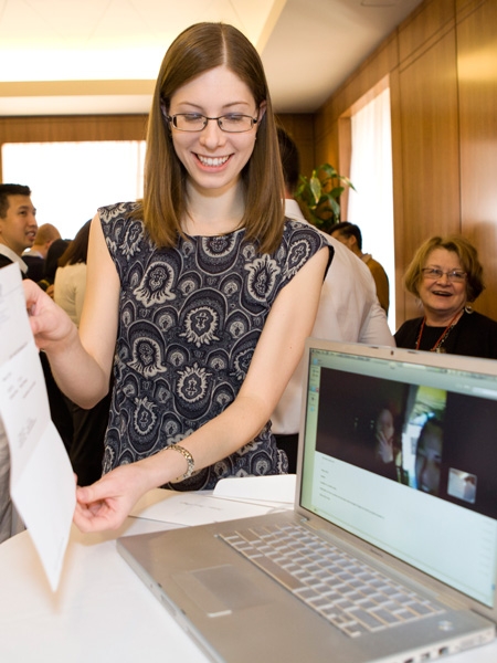 Christina Rabinak shares the moment on Skype with classmates Heather Player and Sarah Freeman, working at an HIV clinic in South Africa