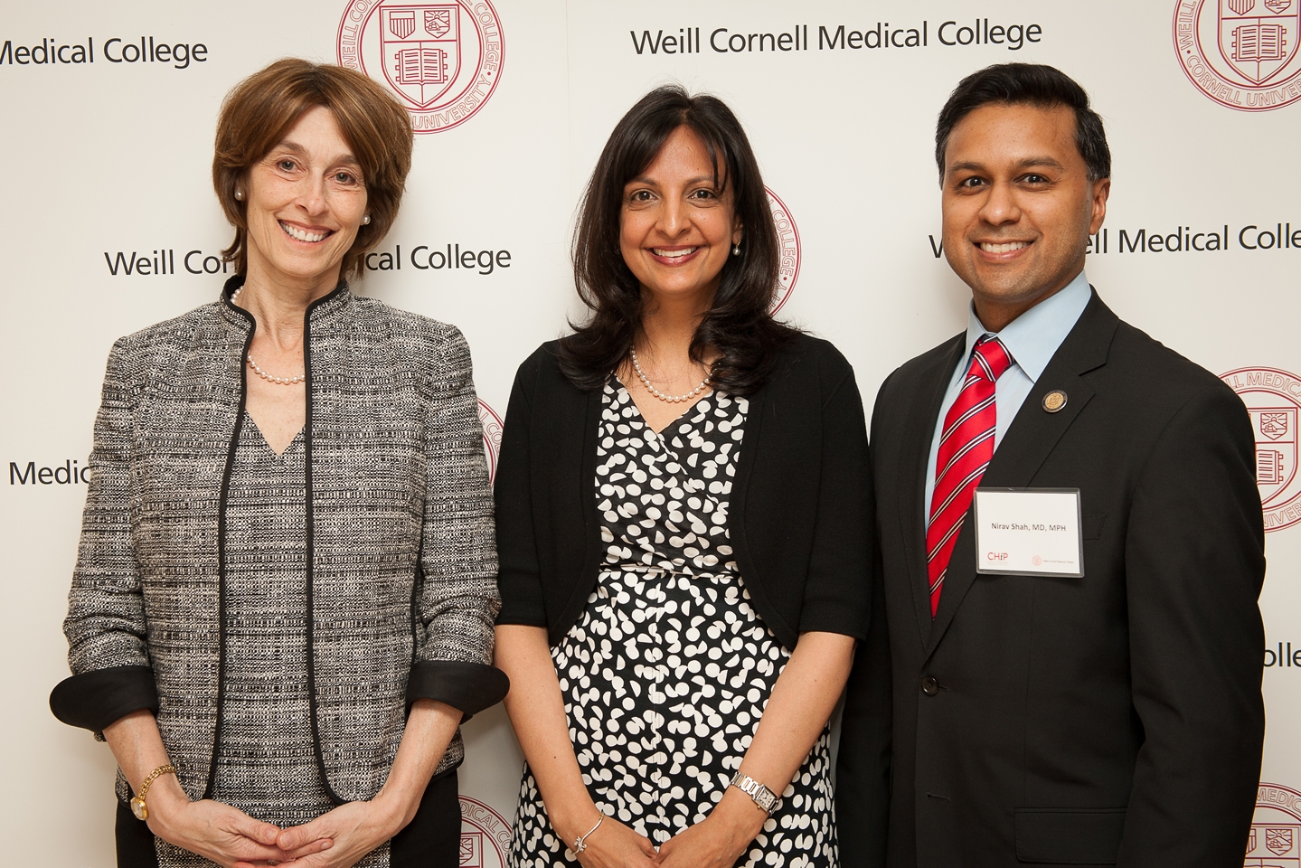 Dr. Laurie H. Glimcher, the Stephen and Suzanne Weiss Dean of Weill Cornell Medical College, left, Dr. Rainu Kaushal, executive director of the Center for Healthcare Informatics and Policy and New York Commissioner of Health Dr. Nirav R. Shah at an event 