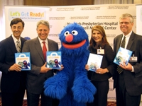 Sesame Street's Grover helped announce the New York launch of emergency preparedness kits for children at NYP/Weill Cornell. Also on hand were (from left) Joseph F. Bruno, commissioner of NYC Office of Emergency Management; Gary E. Knell... Sesame Street's Grover announces the New York launch of emergency preparedness kits for children at NYP/Weill Cornell. Joseph F. Bruno, Gary E. Knell...