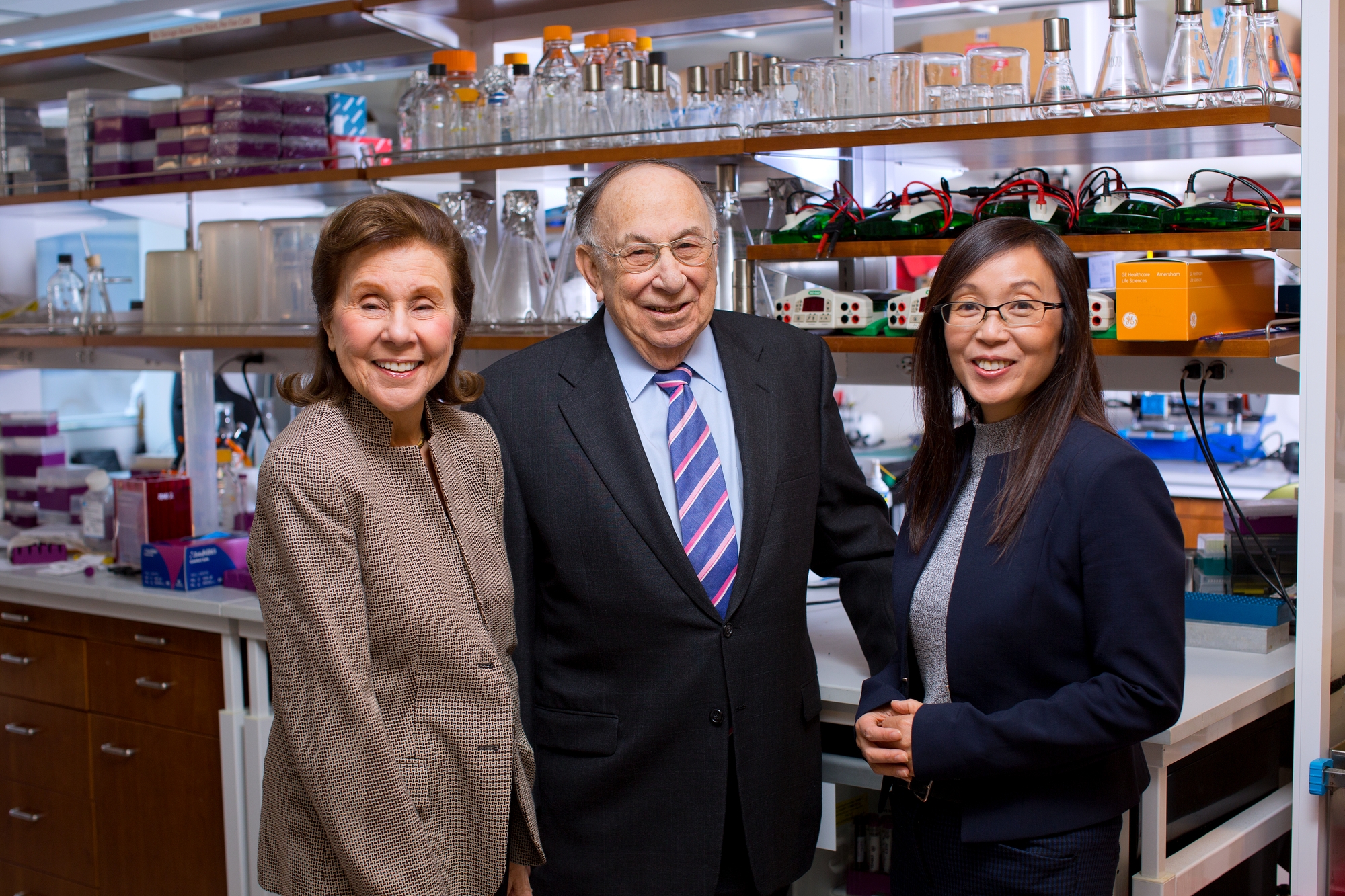 Bob, Helen Appel and Li Gan in the lab