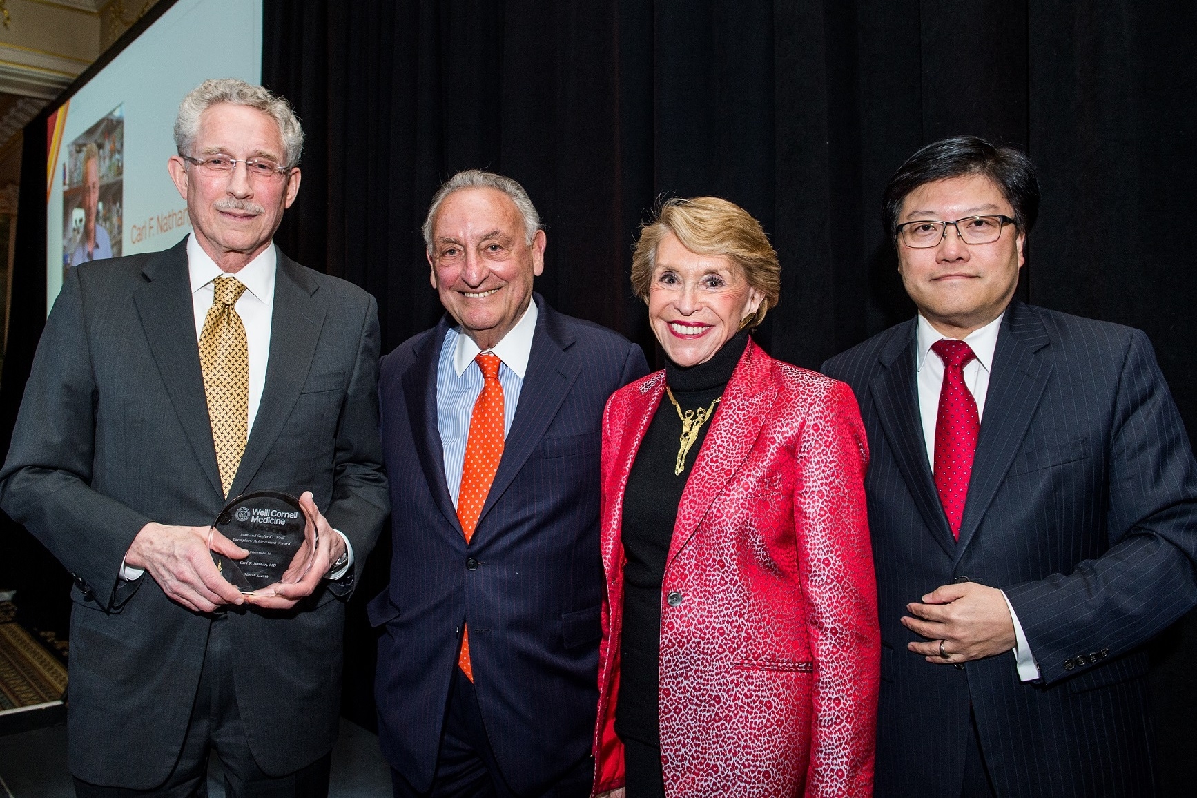 Dr. Carl Nathan, Sanford I. Weill, Joan Weill and Dr. Augustine M.K. Choi. Photo credit: Studio Brooke